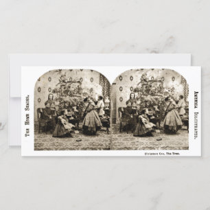 Klassieke stereoview - Kerstavond bij de boom Feestdagenkaart
