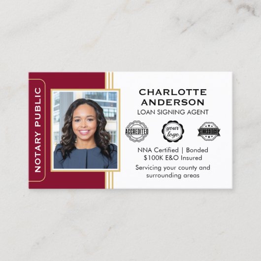 Klassieke Stijl Notaris Signing Agent ID Bourgondi Visitekaartje (Voorkant)