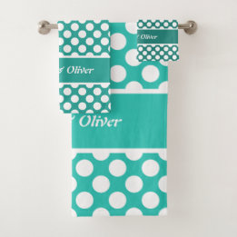 Klassieke Stippen Turquoise & Witte Aangepaste Naa Bad Handdoek