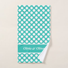 Klassieke Stippen Turquoise & Witte Aangepaste Nam Handdoek