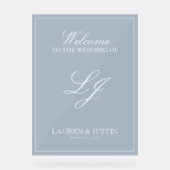 Klassieke Stoffige Blauwe Moderne Monogram Script  Acryl Bord (Voorkant)