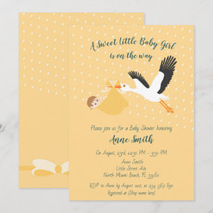 Klassieke Stork Baby girl Showuitnodiging Kaart