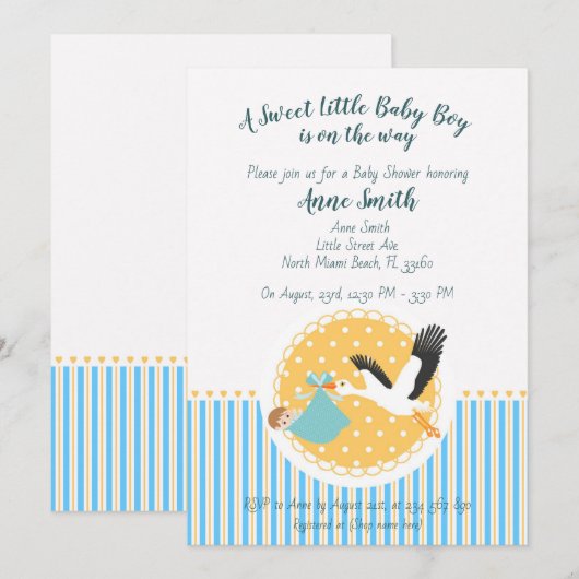 Klassieke Stork Baby Shower Uitnodiging (Voorkant / Achterkant)