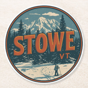 Klassieke Stowe, VT buiten winterpaden ski helling Ronde Kartonnen Onderzetter