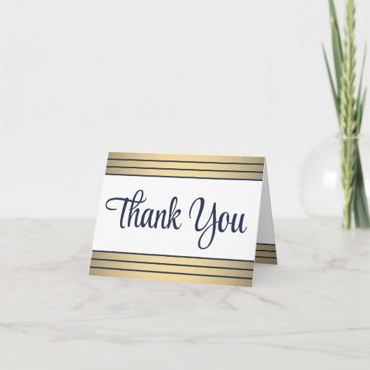 Klassieke Stripes & Stijlvol Script Navy Blue & Go Bedankkaart (Voorkant)