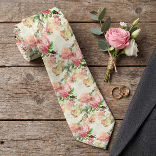 Klassieke stropdas met perzik roze antieke rozen