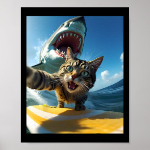 Klassieke Surfkat Selfie Met Vis Grappige Meme Fo Poster