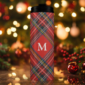 Klassieke Tartan Plaid Rode Kerstmis Monogram Thermosbeker