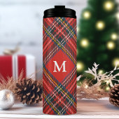 Klassieke Tartan Plaid Rode Kerstmis Monogram Thermosbeker