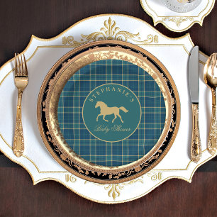 Klassieke Tartan Schotse Ruit Paard Ruiter Baby Sh Papieren Bordje