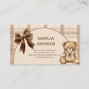 Klassieke teddybeer beige geruite display shower informatiekaartje