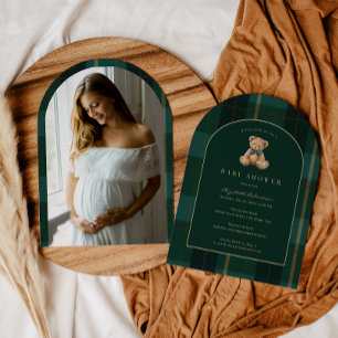 Klassieke teddybeer geruite polo baby shower kaart