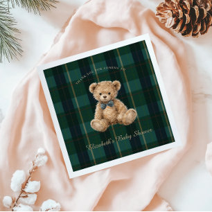 Klassieke teddybeer geruite polo baby shower servet