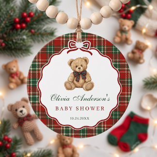 Klassieke teddybeer kerst baby shower bedankjes labels