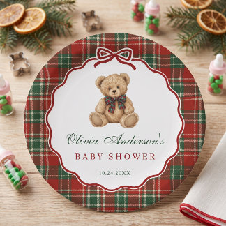 Klassieke teddybeer kerst baby shower papieren bordje