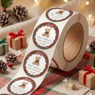 Klassieke teddybeer Kerstmis babyshower Ronde Sticker