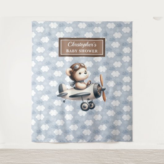 Klassieke teddybeer piloot baby shower fotowand wandkleed (Voorkant)