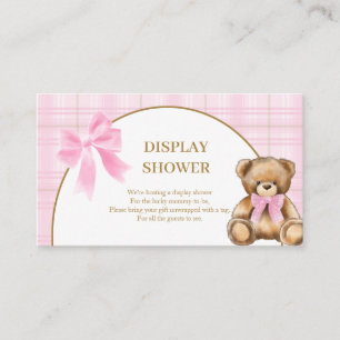 Klassieke teddybeer roze ruit display showerkaart informatiekaartje