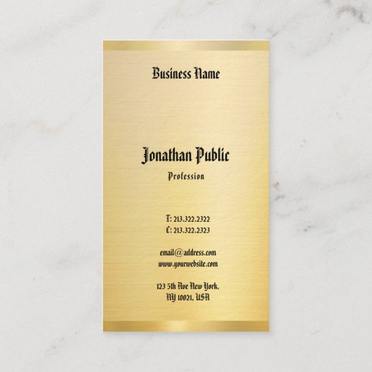 Klassieke tekst  Sjabloon Elegant Faux Gold Visitekaartje (Achterkant)