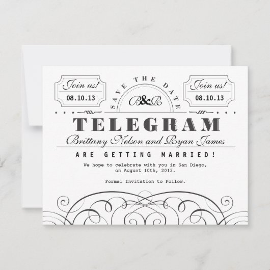 Klassieke Telegram sparen de Datum Save The Date (Voorkant)