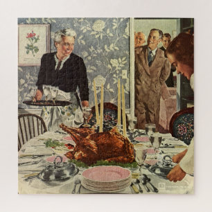 Klassieke Thanksgiving Day kalkoenmaaltijd met fam Legpuzzel