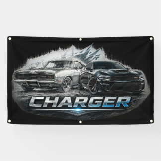 Klassieke tot moderne Charger Spierauto-evolutie Spandoek