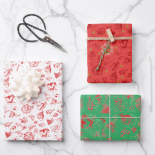 Klassieke tovenaar van Oz Kerstmis - 3 kleurencomb Inpakpapier Vel
