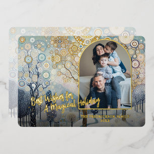 Klassieke Trendy Winter Wonderland Kunst Goud Folie Feestdagenkaart