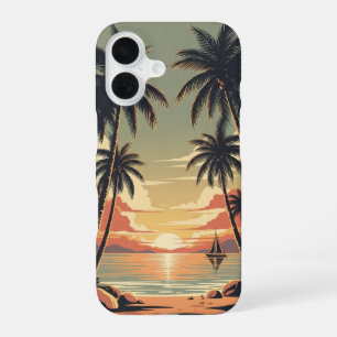 Klassieke tropische zonsondergang scène iPhone 16 hoesje