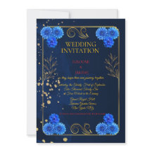 Klassieke trouwuitnodiging met Navy bloemen templa
