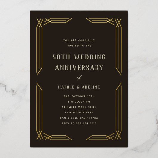 Klassieke trouwverjaardag goud folie uitnodiging (Voorkant)