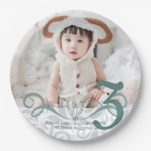 Klassieke turkooise fotoverjaarfeest papieren bordje