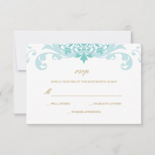 Klassieke Turquoise & Gold Elegant Ironworks Weddi RSVP Kaartje