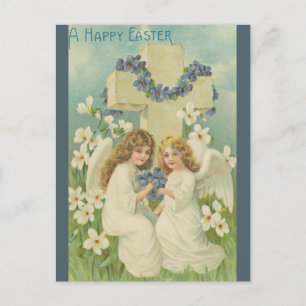 Klassieke Twee Engelen Met Kruis Blauwe Bloemen Pa Briefkaart