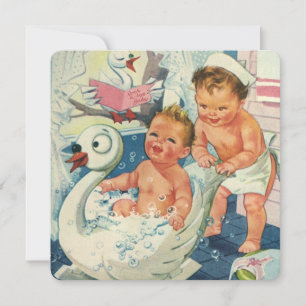 Klassieke Tweeling Jongen Zwaan Bubbelbad Baby Bor Kaart