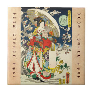 Klassieke  ukiyo-e geisha met paraplu tegeltje
