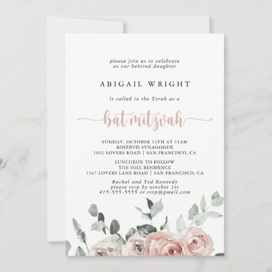 Klassieke ustroze roze rozenbek Mitzvah Kaart (Voorkant)