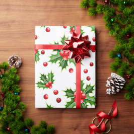 Klassieke vakantie Holly Tree bladeren bessen patr Cadeaupapier