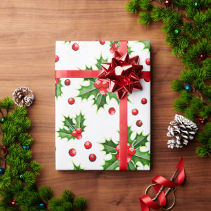 Klassieke vakantie Holly Tree bladeren bessen patr Cadeaupapier