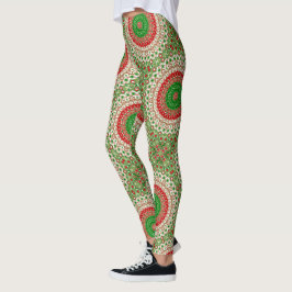 Klassieke vakantie Mandala in rood, groen en goud Leggings