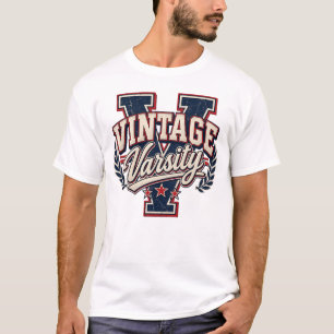 Klassieke Varsity V met afgedragen blokletter V T-shirt