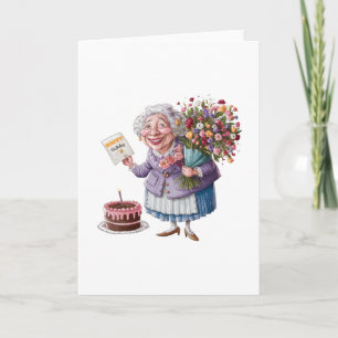 Klassieke verjaardag oma met reusachtige bloemen kaart