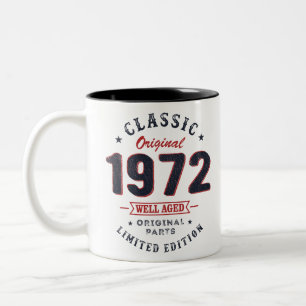 Klassieke verjaardagsgeschenk 1972 50e tweekleurige koffiemok