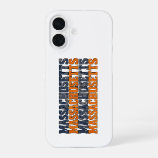 Klassieke, versleten typografie met Massachusetts iPhone 16 Hoesje