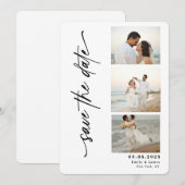 Klassieke Verticale Script Fotostrip Trouwen Save The Date (Voorkant / Achterkant)
