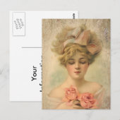 Klassieke Victoriaans dame met Rozen Briefkaart (Voorkant / Achterkant)