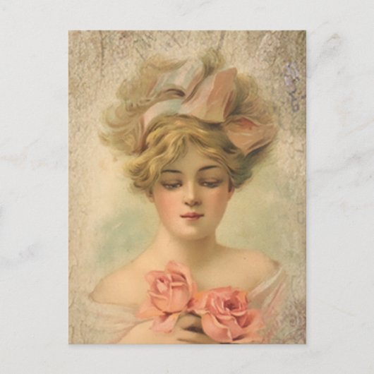 Klassieke Victoriaans dame met Rozen Briefkaart (Voorkant)
