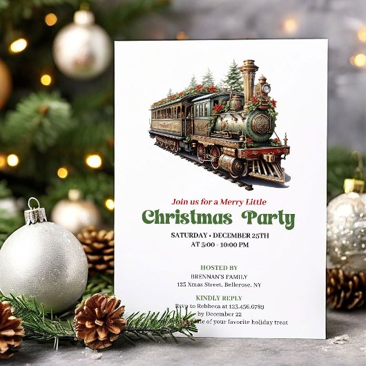 Klassieke Victoriaanse kersttreinfeest uitnodiging