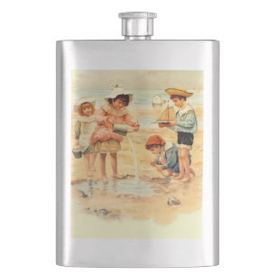 Klassieke Victoriaanse Kinderen Aan Het Strand Fij Heupfles