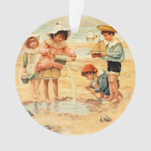 Klassieke Victoriaanse Kinderen Aan Het Strand Fij Ornament